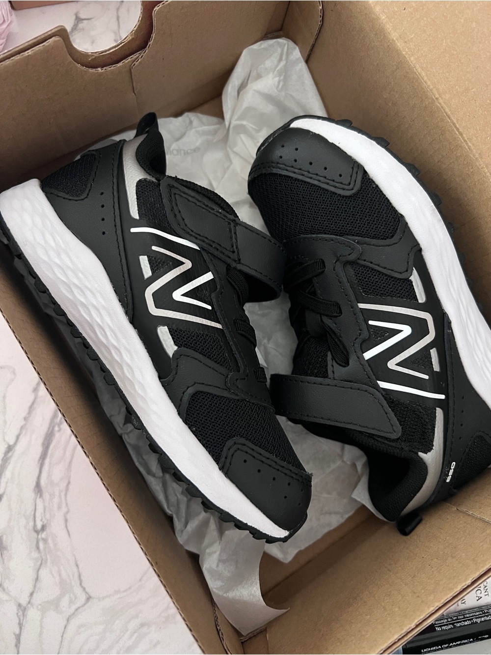 New Balance Kids Black & White Hook-and-Loop Athletic Sneakers
